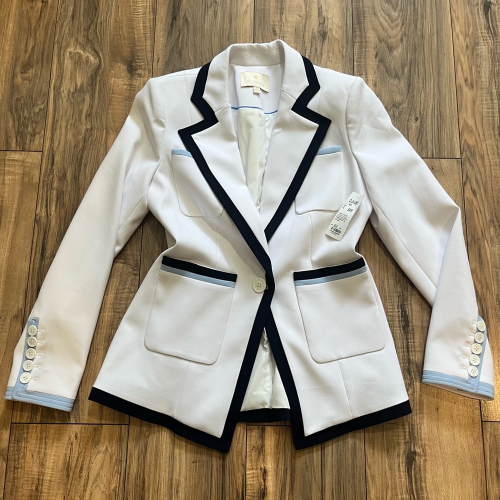 $ 475 ETCETERA Tailored Single Button Luxury Blazer White Multi 4